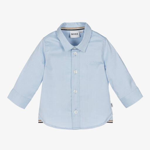 BOSS-Baby Boys Blue Cotton Poplin Shirt | Childrensalon