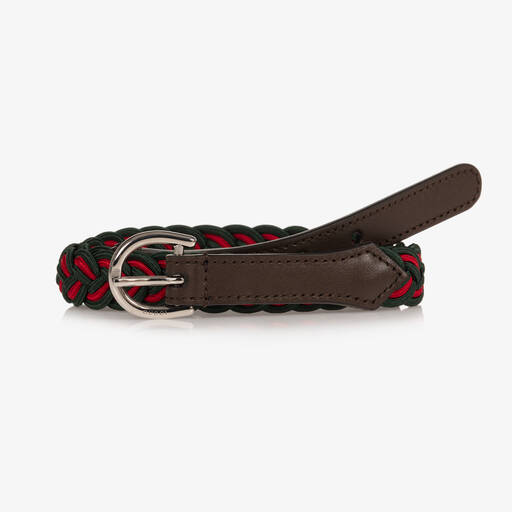 Gucci-Green & Red Braided Web Belt | Childrensalon