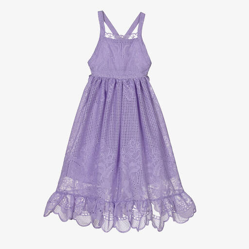 Marlo Kids-Girls Purple Embroidered Cutwork Dress | Childrensalon