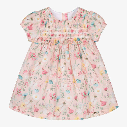 Mayoral-Baby Girls Pink Floral Cotton Dress | Childrensalon