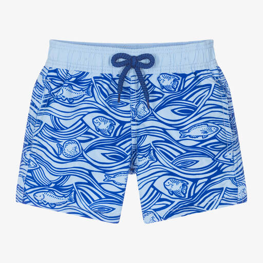 Vilebrequin-Boys Blue Flocked Fish Swim Shorts | Childrensalon